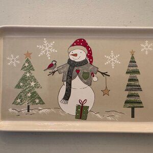 Scenic Snowman Ceramic Rectangle tray 11x6 inches